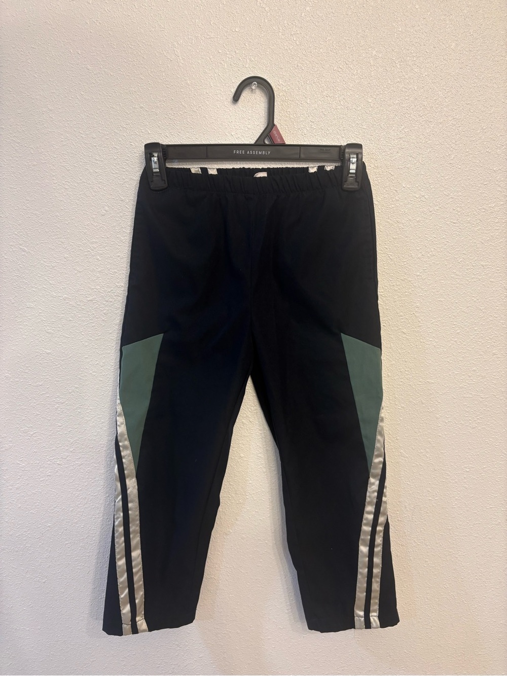 SHEIN Black Joggers with Green Panels and Silver Stripes